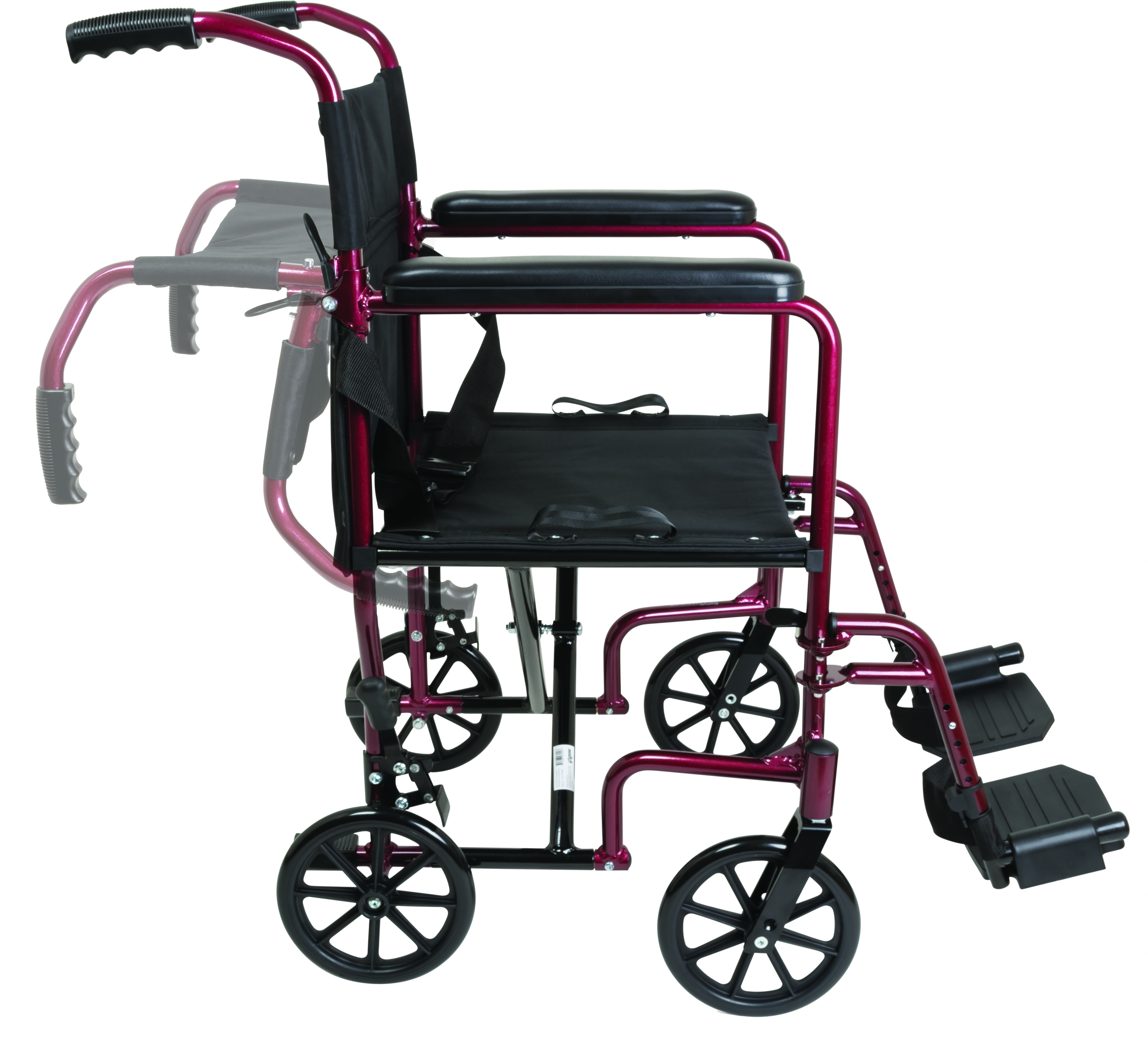 ProBasics Burgundy Aluminum Transport Chair with Footrests - Image 3