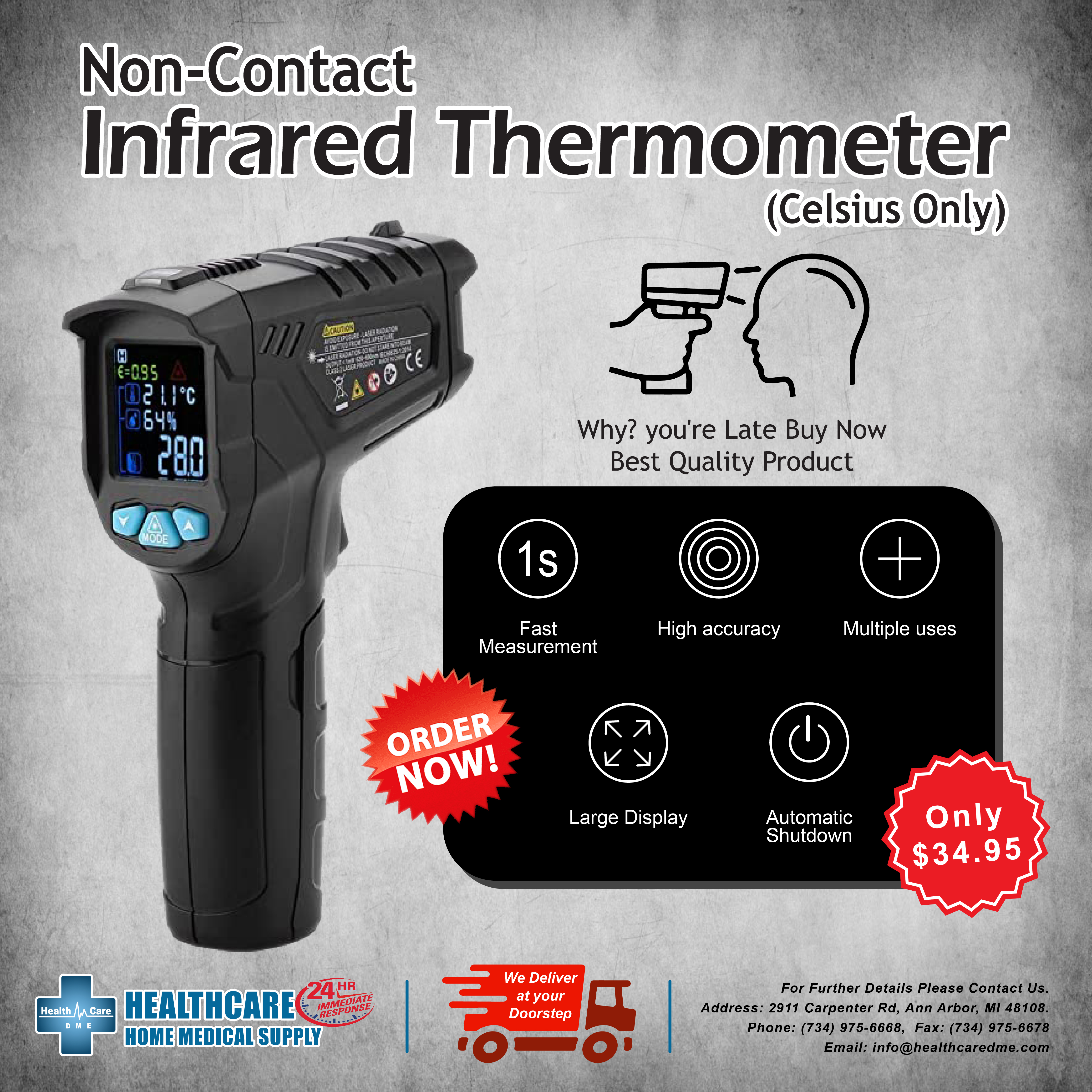 Non-Contact Infrared Thermometer (Celsius Only)