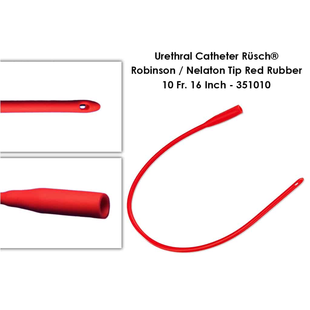 Urethral Catheter Rüsch® Robinson / Nelaton Tip Red Rubber 10 Fr - 16 Inch - 351010