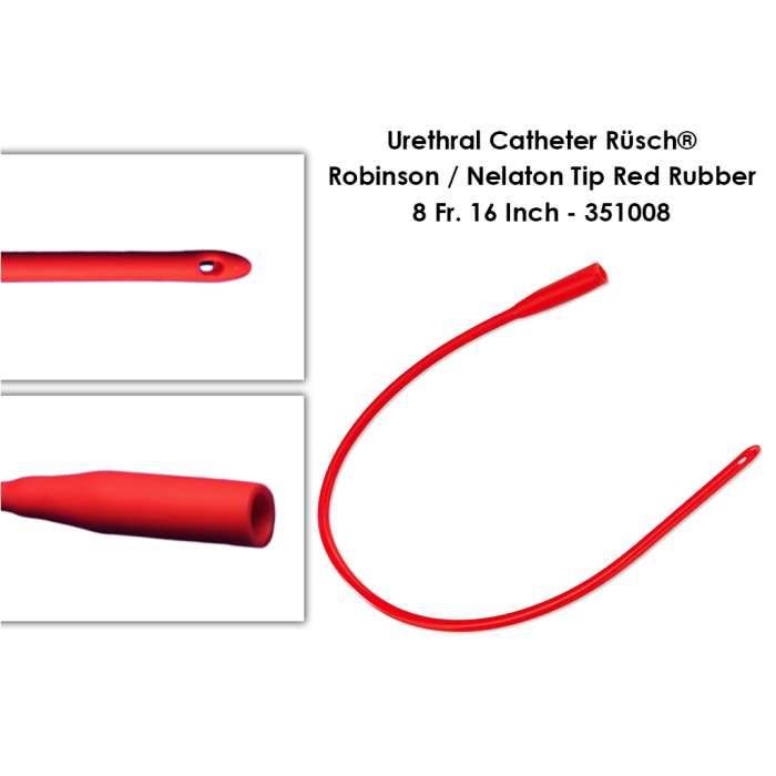 Urethral Catheter Rüsch® Robinson / Nelaton Tip Red Rubber 8 Fr - 16 Inch - 351008