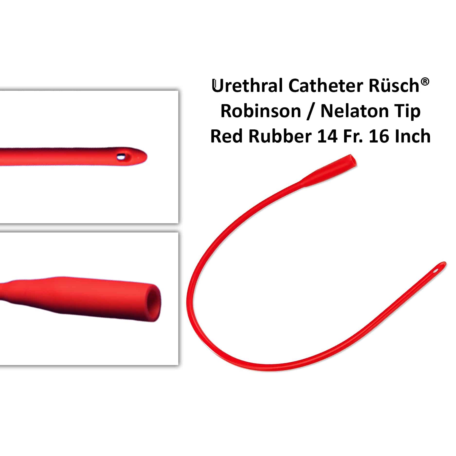 Urethral Catheter Rüsch® Robinson / Nelaton Tip Red Rubber 14 Fr. 16 Inch - 351014