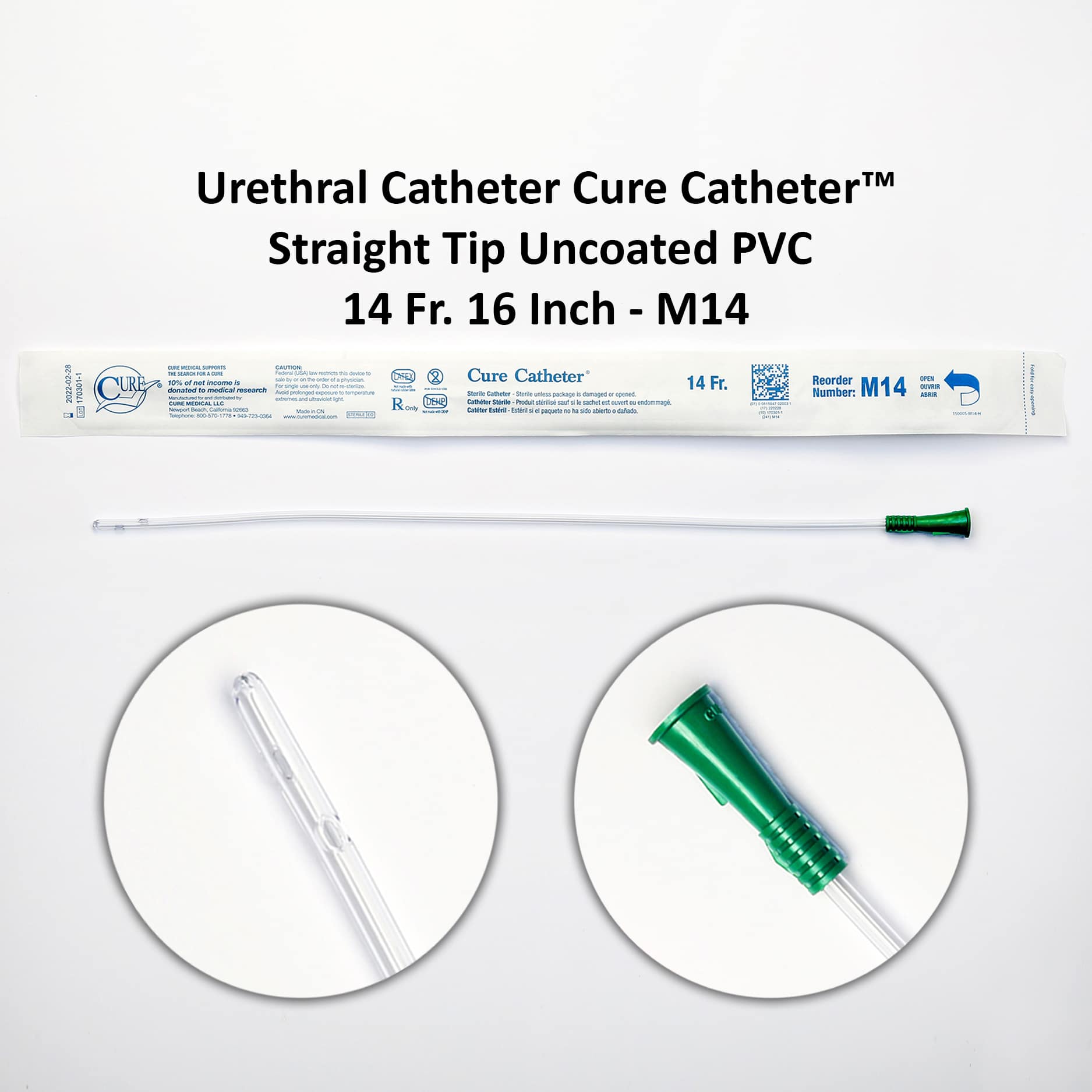 Urethral Catheter Cure Catheter™ Straight Tip Uncoated PVC 14 Fr. 16 Inch - M14