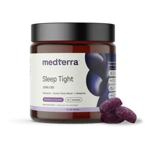 Sleep Tight with CBD! Medterra’s CBD Sleep Tight Gummies blend 25mg CBD + 5mg Melatonin to help you relax, fall asleep faster, and enjoy deeper rest—naturally and without grogginess.