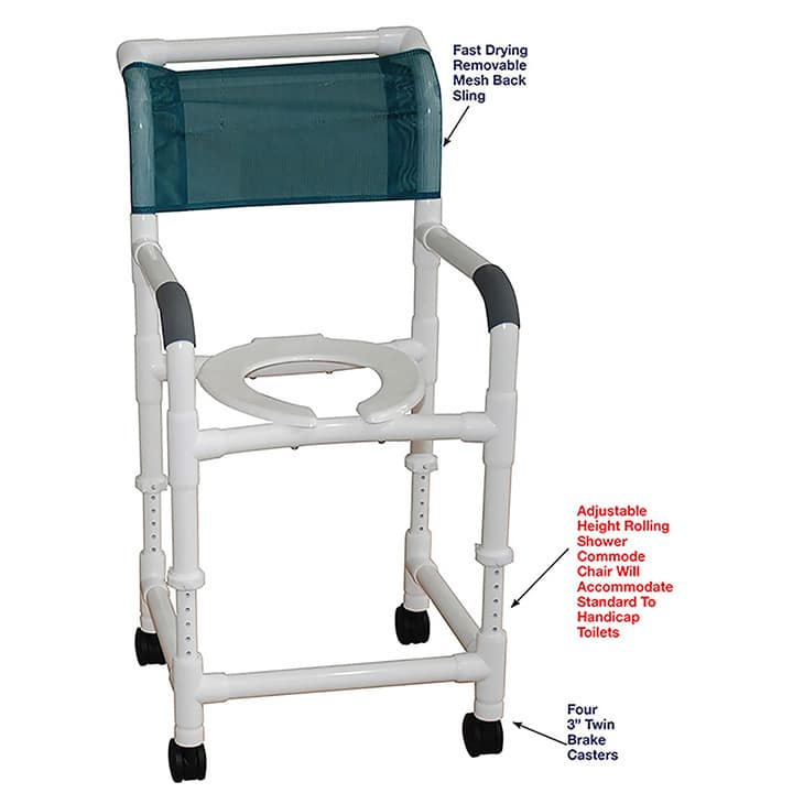 MJM ADJUSTABLE HEIGHT ROLLING SHOWER CHAIR 118-3-ADJ in Michigan USA