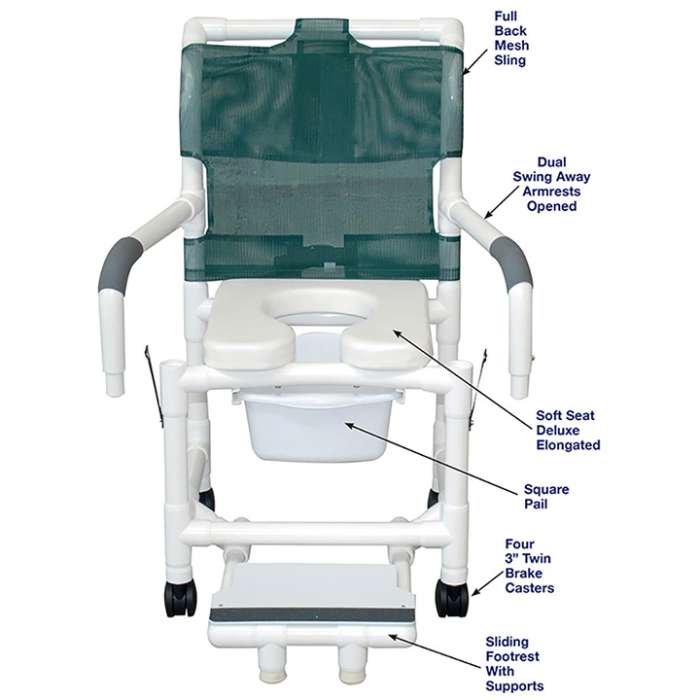 MJM SHOWER CHAIR W/SOFT SEAT 118-3-SSDE-DDA-SFS-SQ-PAIL in Michigan USA