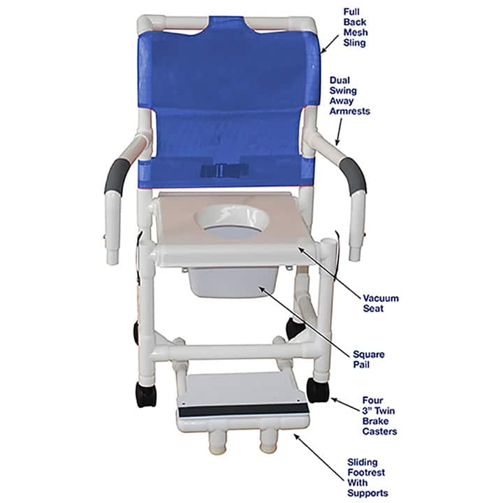 MJM SHOWER CHAIR W/VACUUM SEAT - 118-3-VS-SFS-DDA-SQ-PAIL in Michigan USA