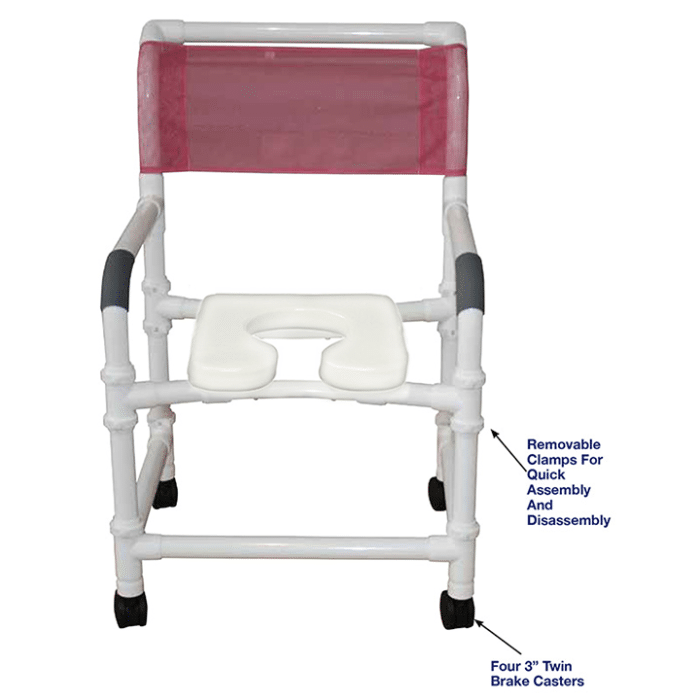 MJM Knocked Down Wide shower chair 22" - deluxe elongated open front soft seat - 122-3TW-KD-SSDE