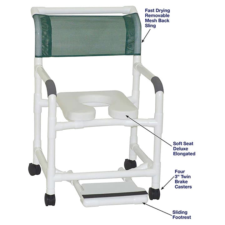 MJM MID-SIZE SHOWER CHAIR WITH SOFT SEAT DELUXE ELONGATED AND SLIDING FOOTREST in Michigan USA