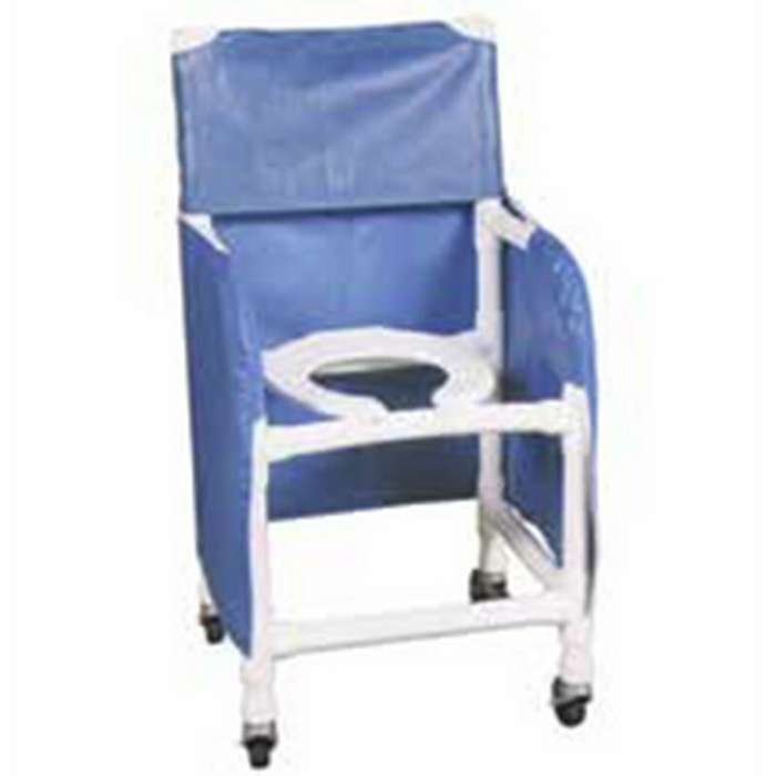 MJM Shower chair 18" lap security bar - open front soft seat - 10 quart pail - privacy skirt 3/4"- sliding footrest