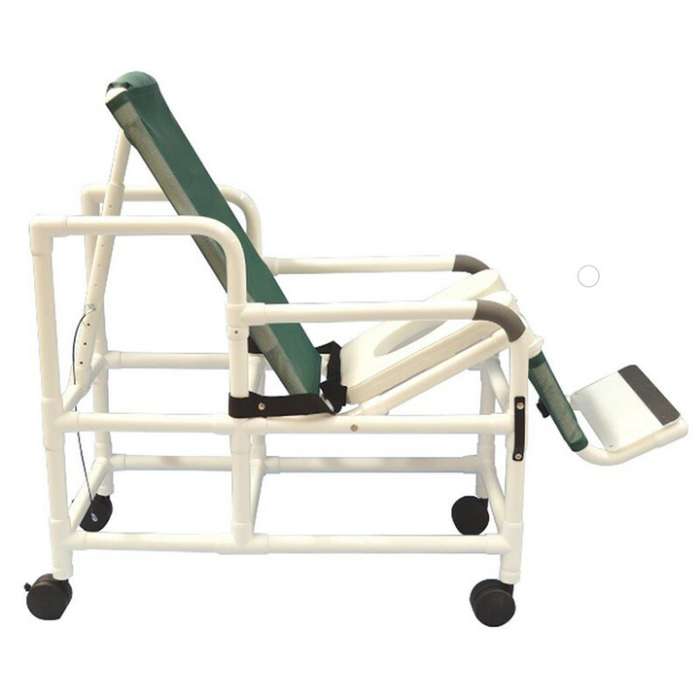 MJM International Tilt shower chair with open front soft seat, buckle safety belt, double drop arms and 5" heavy-duty casters, 250 lbs weight capacity Available in Michigan USA Healthcare DME Offering free shipping all 50 states of united states.