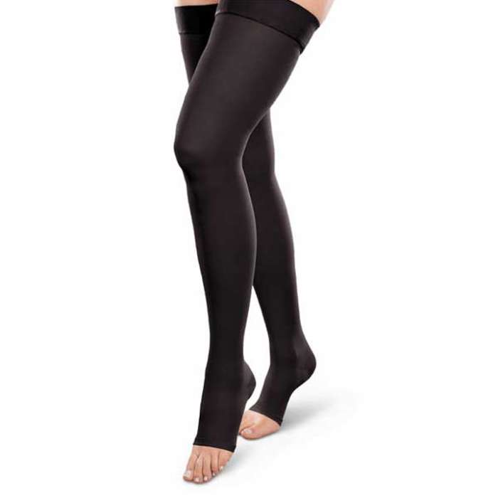 Jobst Opaque Thigh High 20-30 mmHg Open Toe Compression Stockings with Silicone Band is an ultra-soft, fashionable alternative to sheer stockings. for sale available in Ann Arbor MI, USA