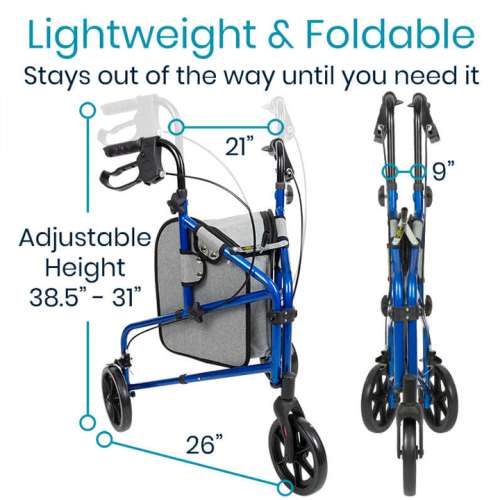 3-Wheel Rollator Walker - Lightweight Foldable Walking Walker design for Stability walking aid with foldable + lightweight design for convenient storage, for sale in Michigan USA