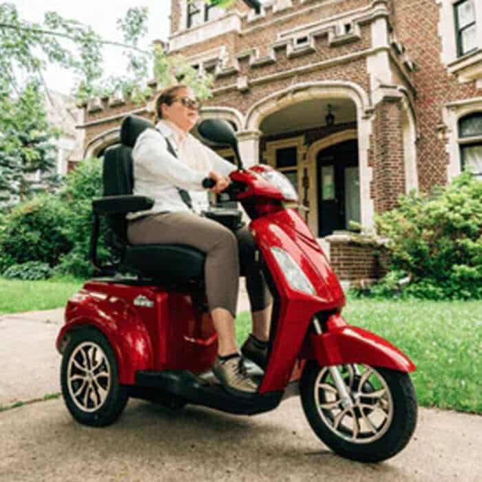 The Pride Baja Raptor 2 Long-Range 3-Wheel Scooter offers 14 MPH speed and 31-mile range. Ideal for Ann Arbor & nationwide.