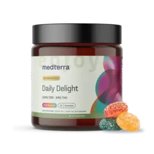 Medterra’s Daily Delight THC Gummies blend 25mg CBD + 5mg THC to help you relax, socialize, and embrace joy—without grogginess. Perfect for unwinding after a long day or enhancing social moments, these gummies deliver a smooth, uplifting experience.