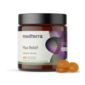 Medterra’s Max Relief Full-Spectrum CBD Gummies combine 25mg of premium full-spectrum CBD with 5mg of THC to deliver fast-acting, whole-body relief—helping you relax, unwind, and find your calm without grogginess. Perfect for daily stress, occasional discomfort, or simply taking the edge off.