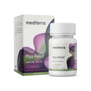 Bottle of Medterra Max Relief Full Spectrum Capsules – Full plant CBD for powerful relief